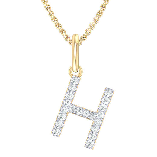 9ct Yellow Gold Round Cut 0.10 Carat tw Diamond Initial H Pendant