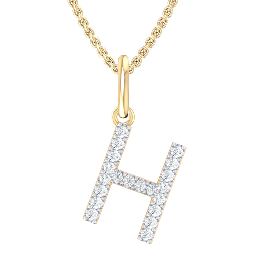 9ct Yellow Gold Round Cut 0.10 Carat tw Diamond Initial H Pendant