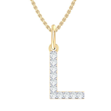 9ct Yellow Gold Round Cut 0.10 Carat tw Diamond Initial L Pendant