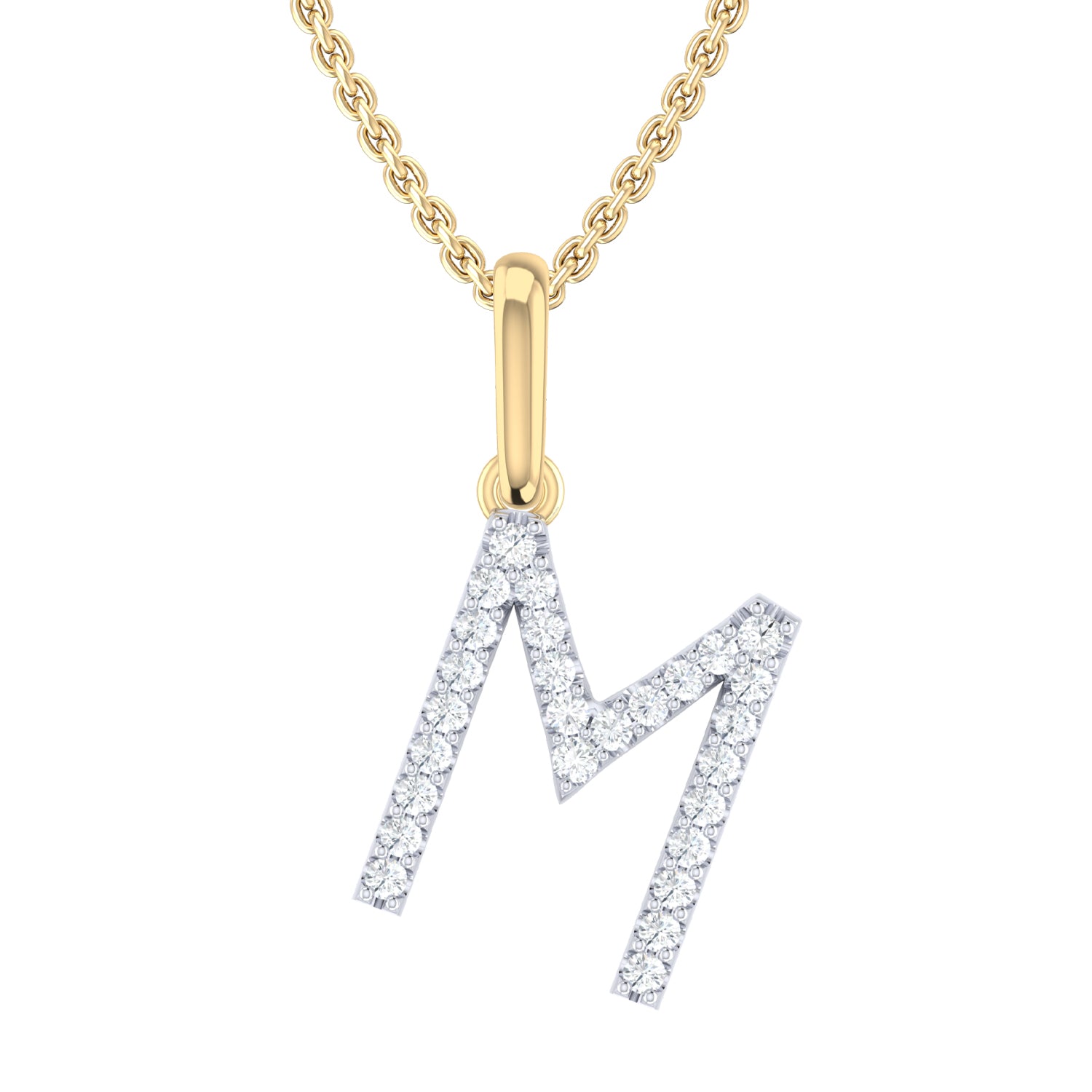 9ct Yellow Gold Round Cut 0.10 Carat tw Diamond Initial M Pendant