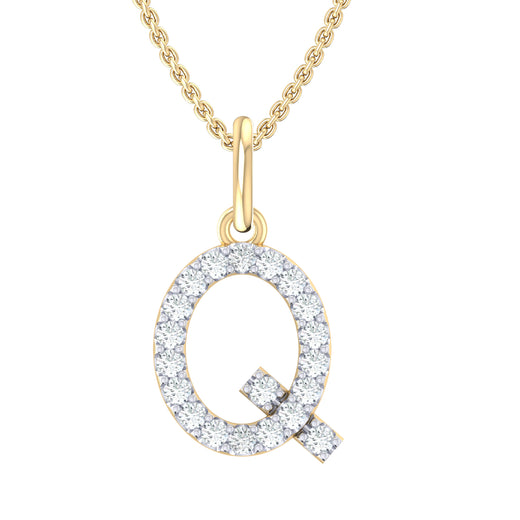 9ct Yellow Gold Round Cut 0.10 Carat tw Diamond Initial Q Pendant