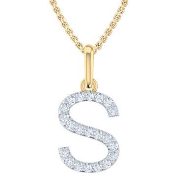 9ct Yellow Gold Round Cut 0.10 Carat tw Diamond Initial S Pendant