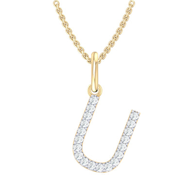 9ct Yellow Gold Round Cut 0.10 Carat tw Diamond Initial U Pendant