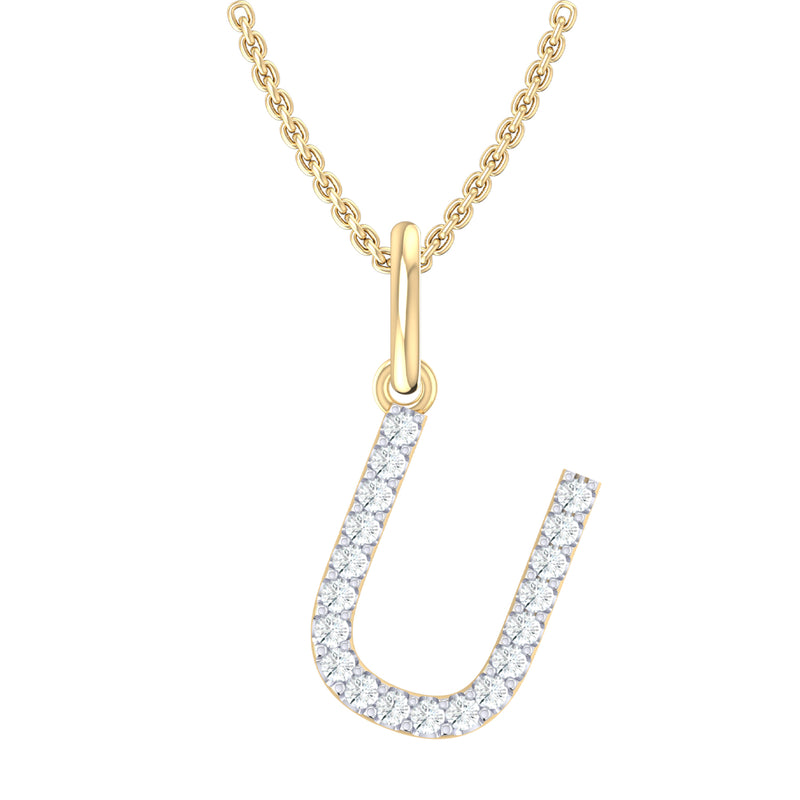 9ct Yellow Gold Round Cut 0.10 Carat tw Diamond Initial U Pendant
