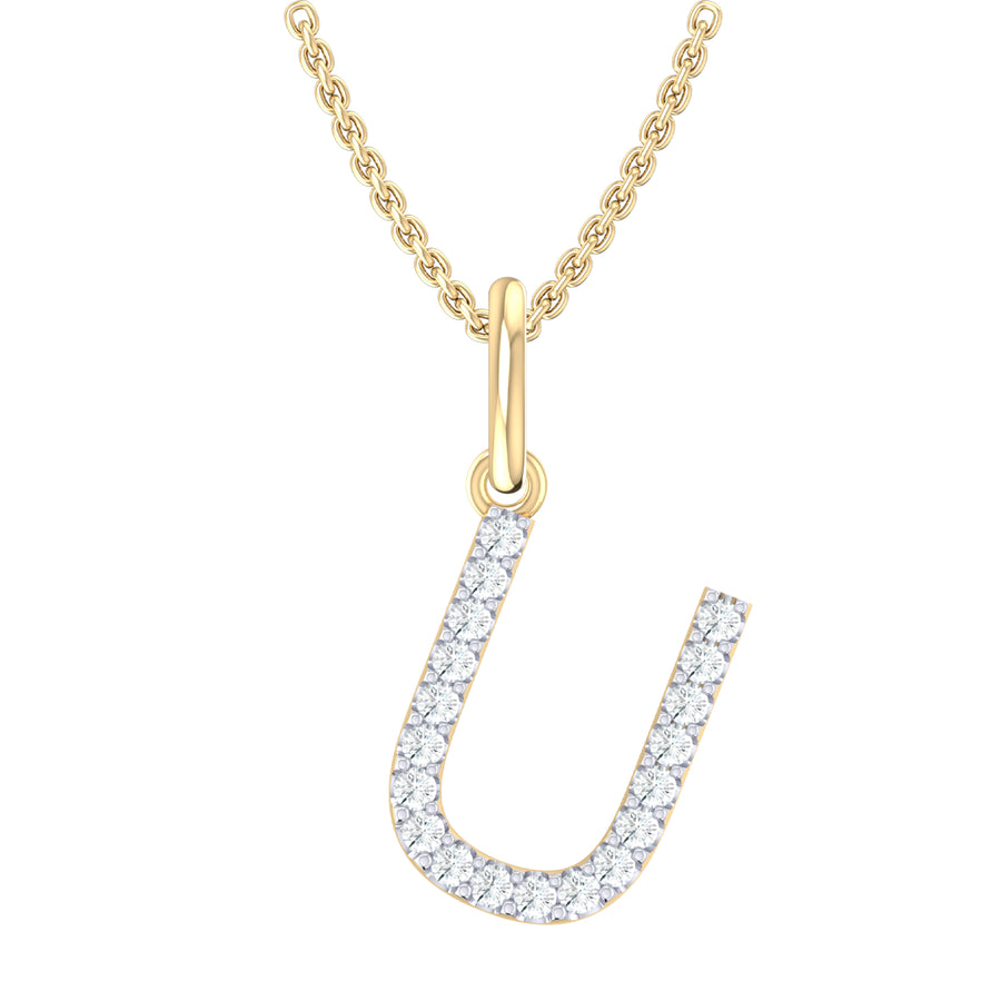 9ct Yellow Gold Round Cut 0.10 Carat tw Diamond Initial U Pendant