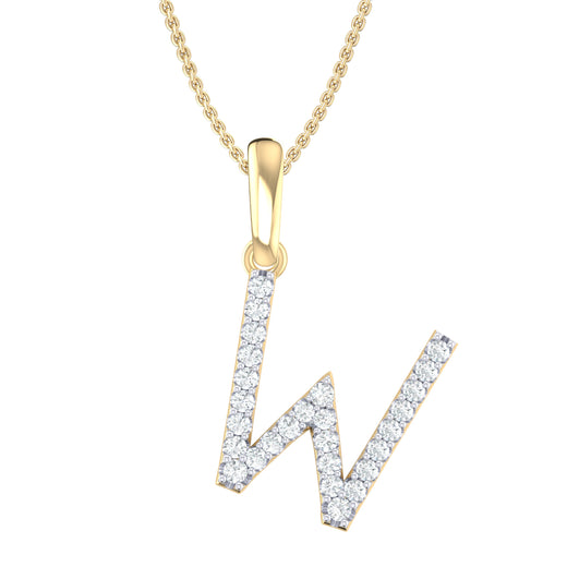 9ct Yellow Gold Round Cut 0.10 Carat tw Diamond Initial W Pendant