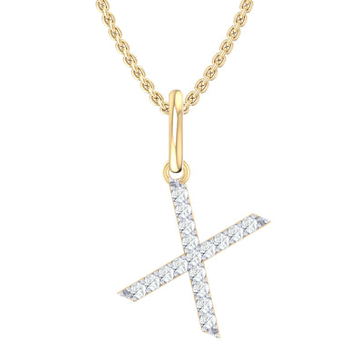 9ct Yellow Gold Round Cut 0.10 Carat tw Diamond Initial X Pendant