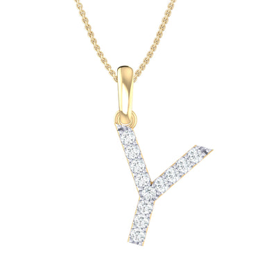 9ct Yellow Gold Round Cut 0.10 Carat tw Diamond Initial Y Pendant