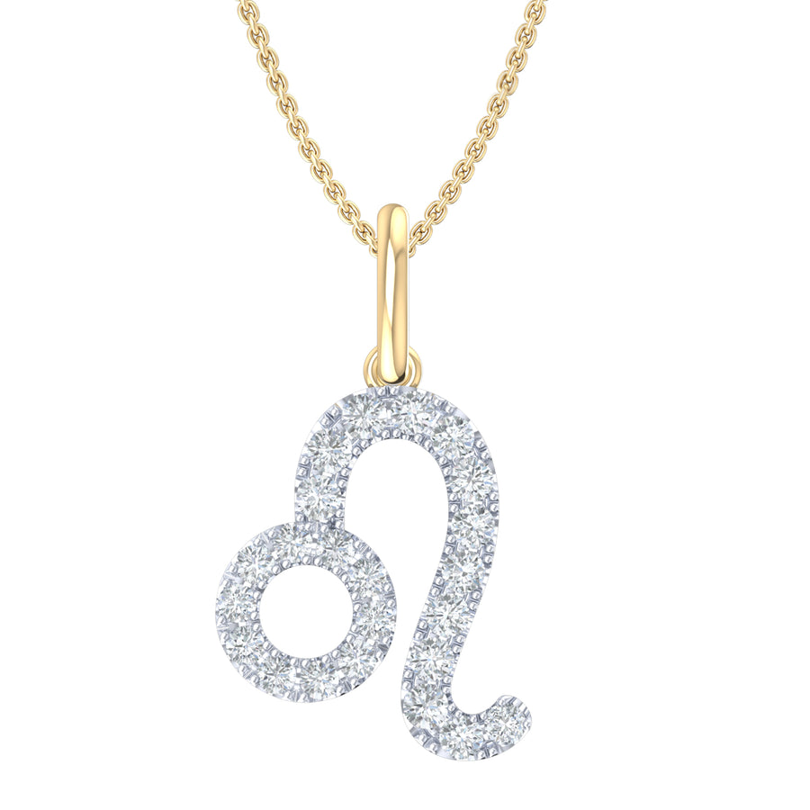 9ct Yellow Gold Round Cut 0.15 Carat tw of Diamonds Leo Pendant