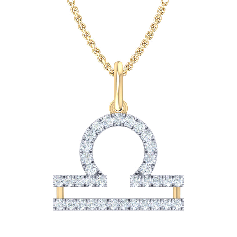 9ct Yellow Gold Round Cut 0.15 Carat tw of Diamonds Libra Pendant