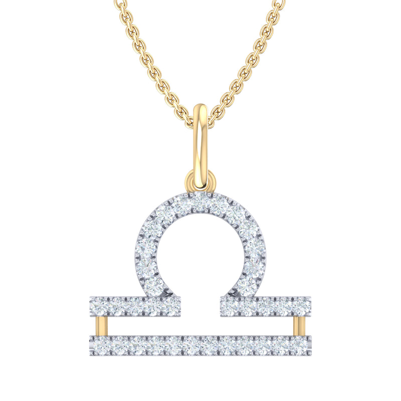 9ct Yellow Gold Round Cut 0.15 Carat tw of Diamonds Libra Pendant
