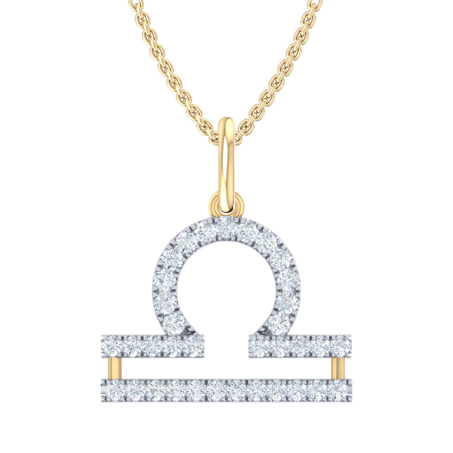 9ct Yellow Gold Round Cut 0.15 Carat tw of Diamonds Libra Pendant