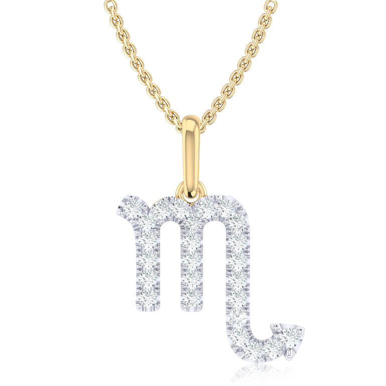 9ct Yellow Gold Round Brilliant Cut 0.15 Carat tw of Diamonds Scorpio Pendant