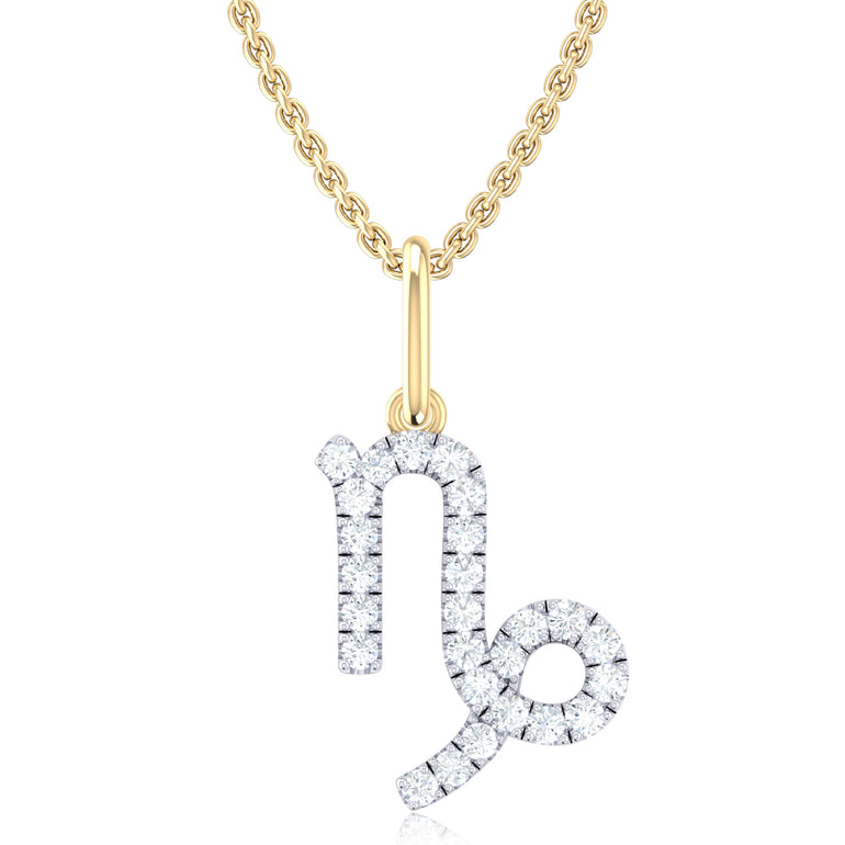9ct Yellow Gold Round Brilliant Cut 0.15 Carat tw of Diamonds Capricorn Pendant