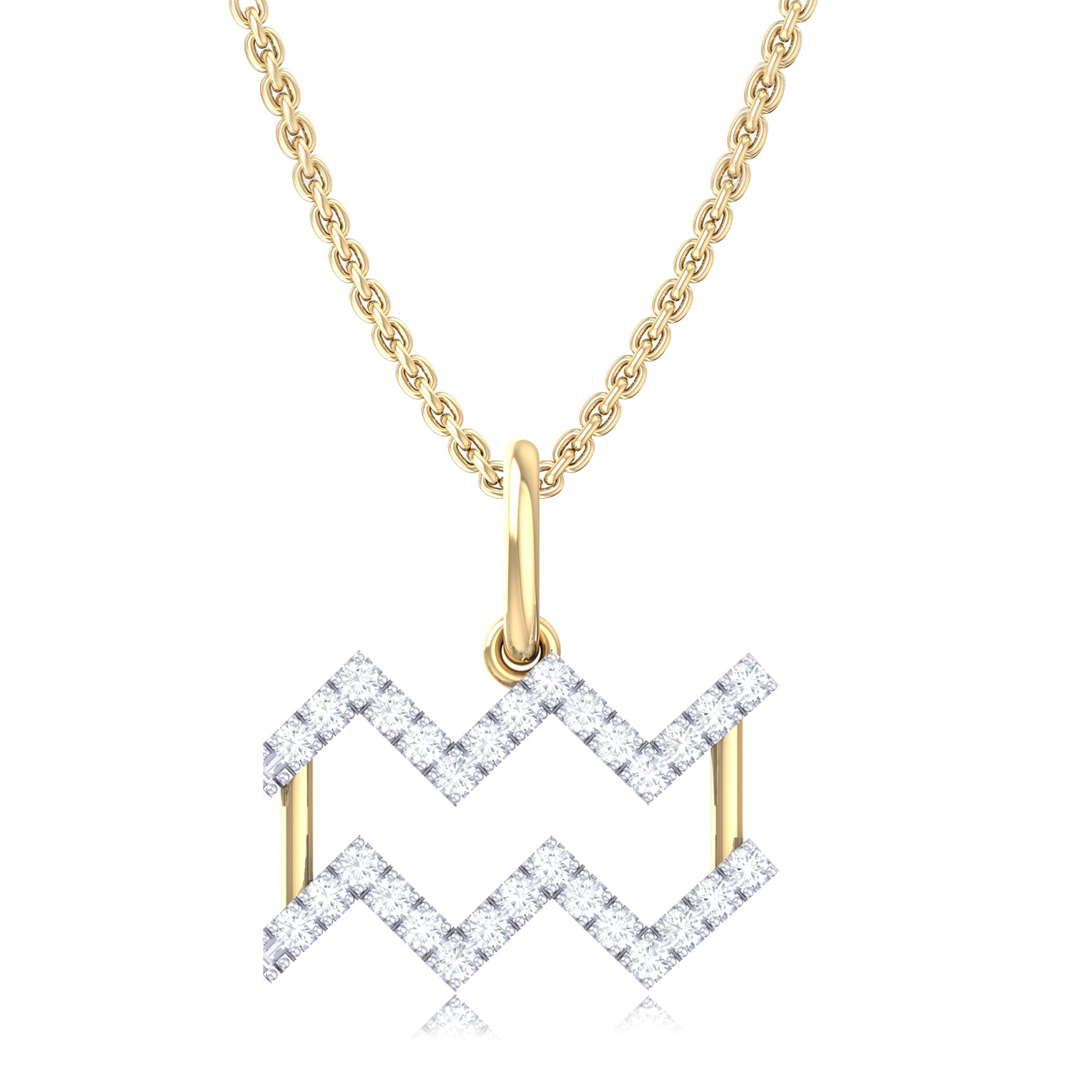 9ct Yellow Gold Round Brilliant Cut 0.15 Carat tw of Diamonds Aquarius Pendant
