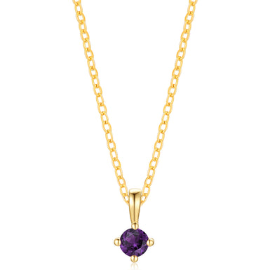 9ct Yellow Gold Round Cut 3.5mm Amethyst February Birthstone Pendant