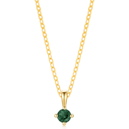9ct Yellow Gold Round Cut 3.5mm Natural Emerald May Birthstone Pendant