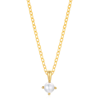 9ct Yellow Gold Round Cut 3.5mm White Fresh Water Pearl June Pendant