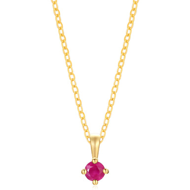 9ct Yellow Gold Round Cut 3.5mm Natural Ruby July Pendant