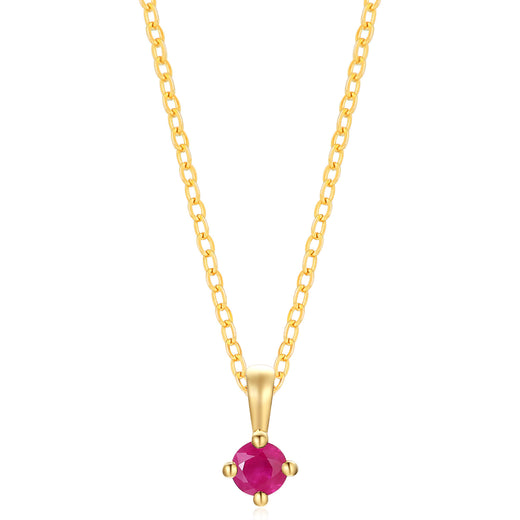 9ct Yellow Gold Round Cut 3.5mm Natural Ruby July Pendant
