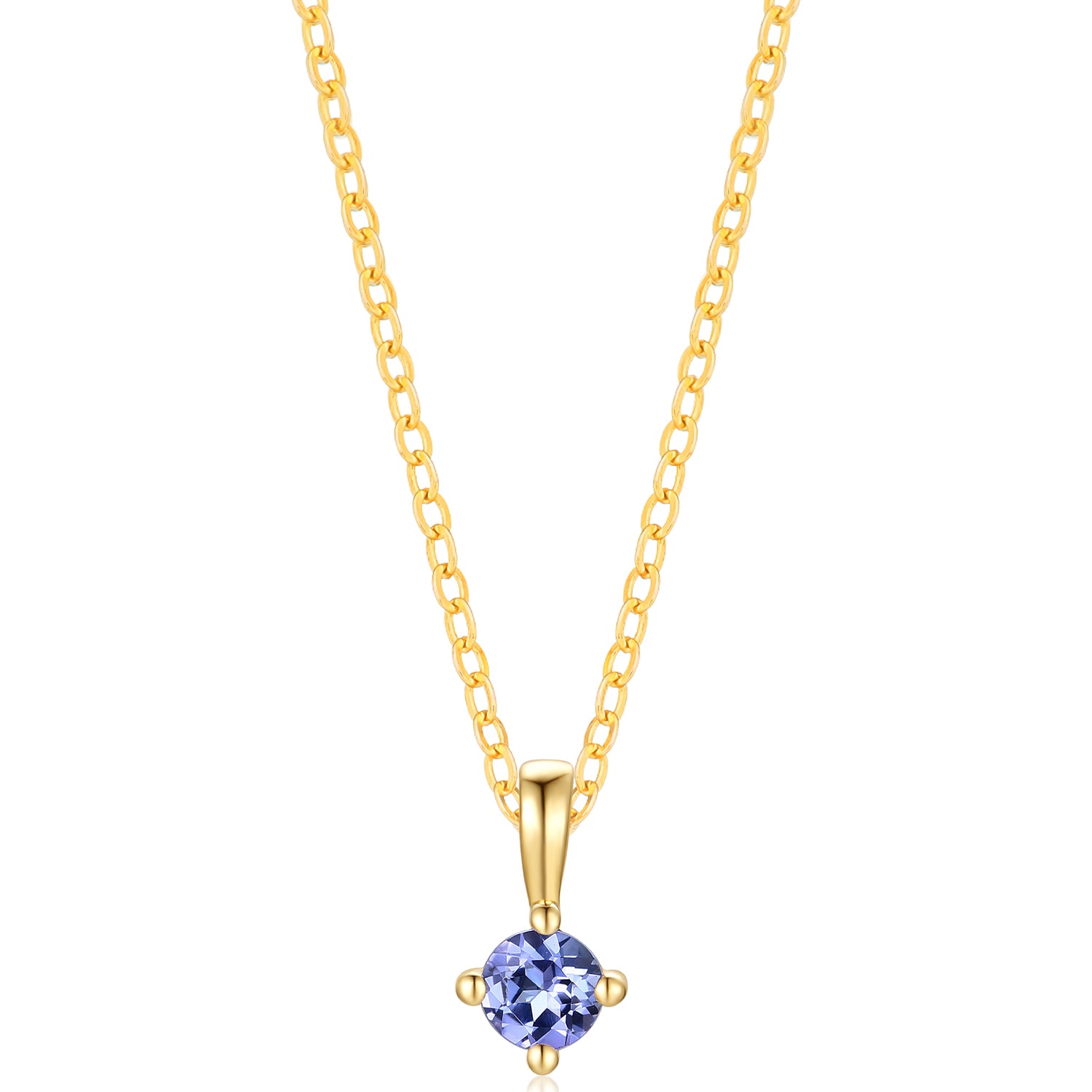 9ct Yellow Gold Round Cut 3.5mm Tanzanite December Birthstone Pendant