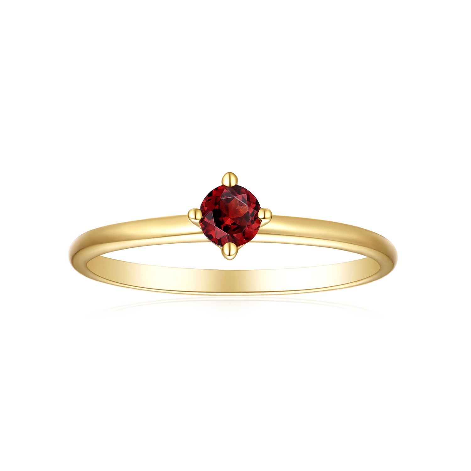 9ct Yellow Gold Round Cut 3.5mm Garnet January Birthstone Ring