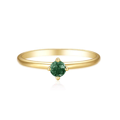 9ct Yellow Gold Round Cut 3.5mm Natural Emerald May Birthstone Ring