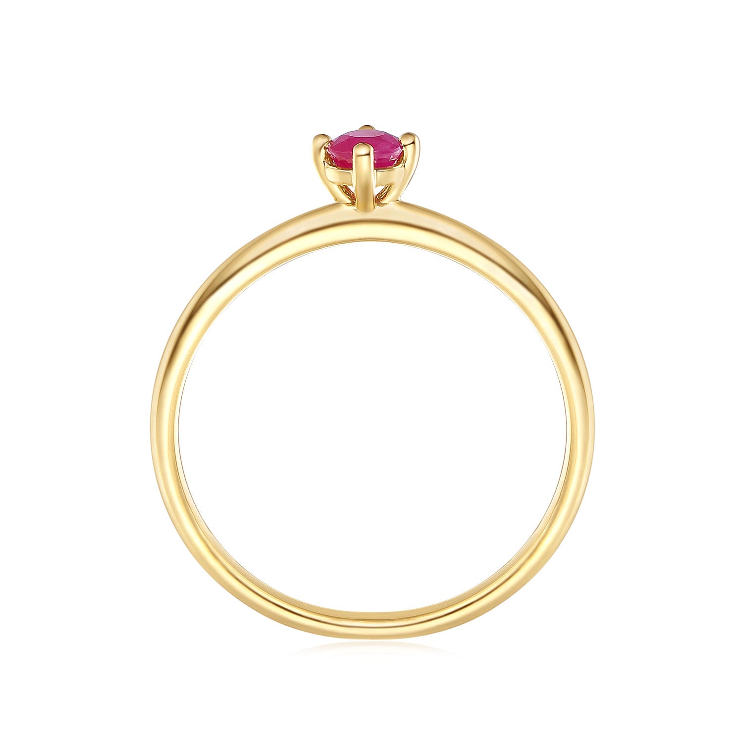 9ct Yellow Gold Round Cut 3.5mm Natural Ruby July Ring