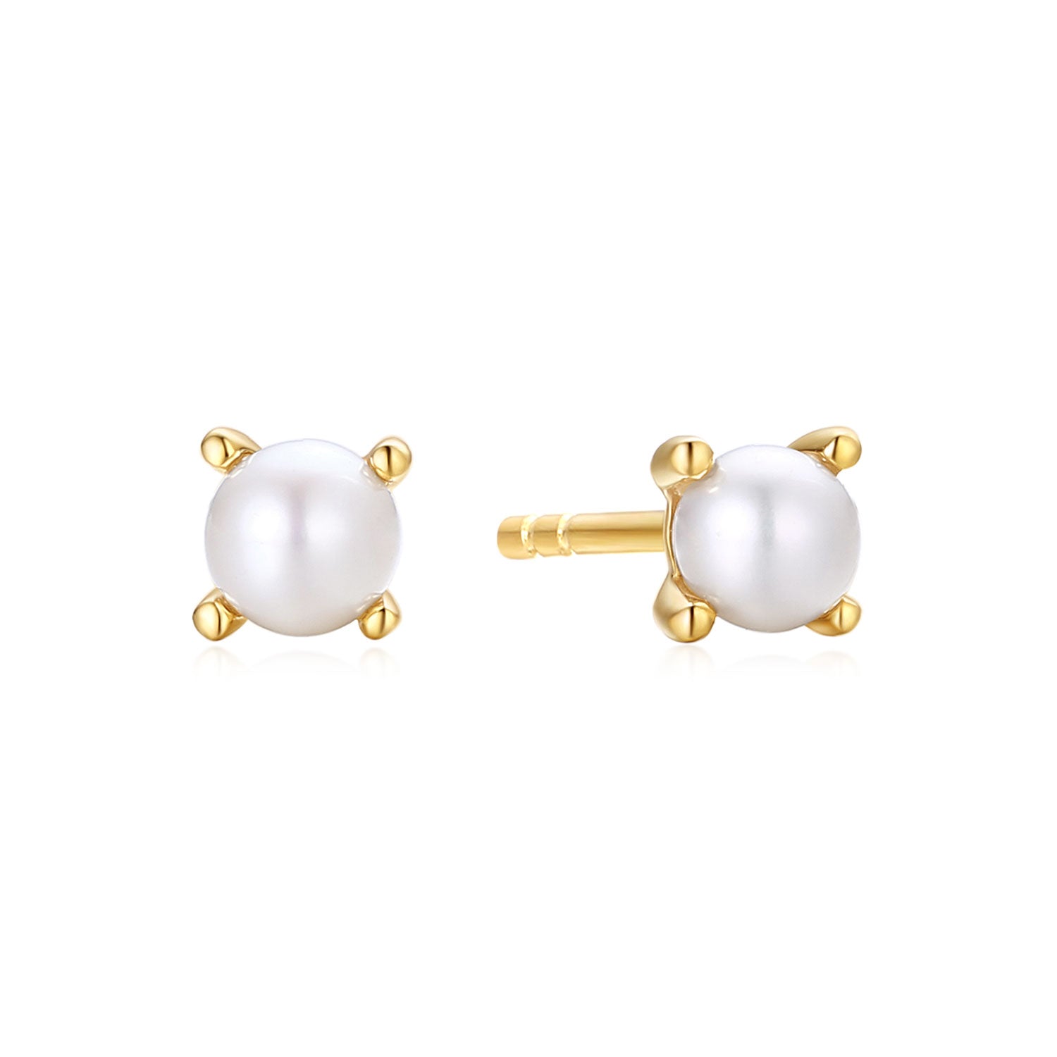 9ct Yellow Gold Round Cut 3.5mm White Fresh Water Pearl June Earrings