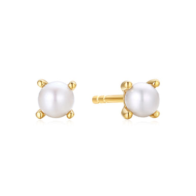 9ct Yellow Gold Round Cut 3.5mm White Fresh Water Pearl June Earrings