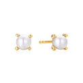 9ct Yellow Gold Round Cut 3.5mm White Fresh Water Pearl June Earrings