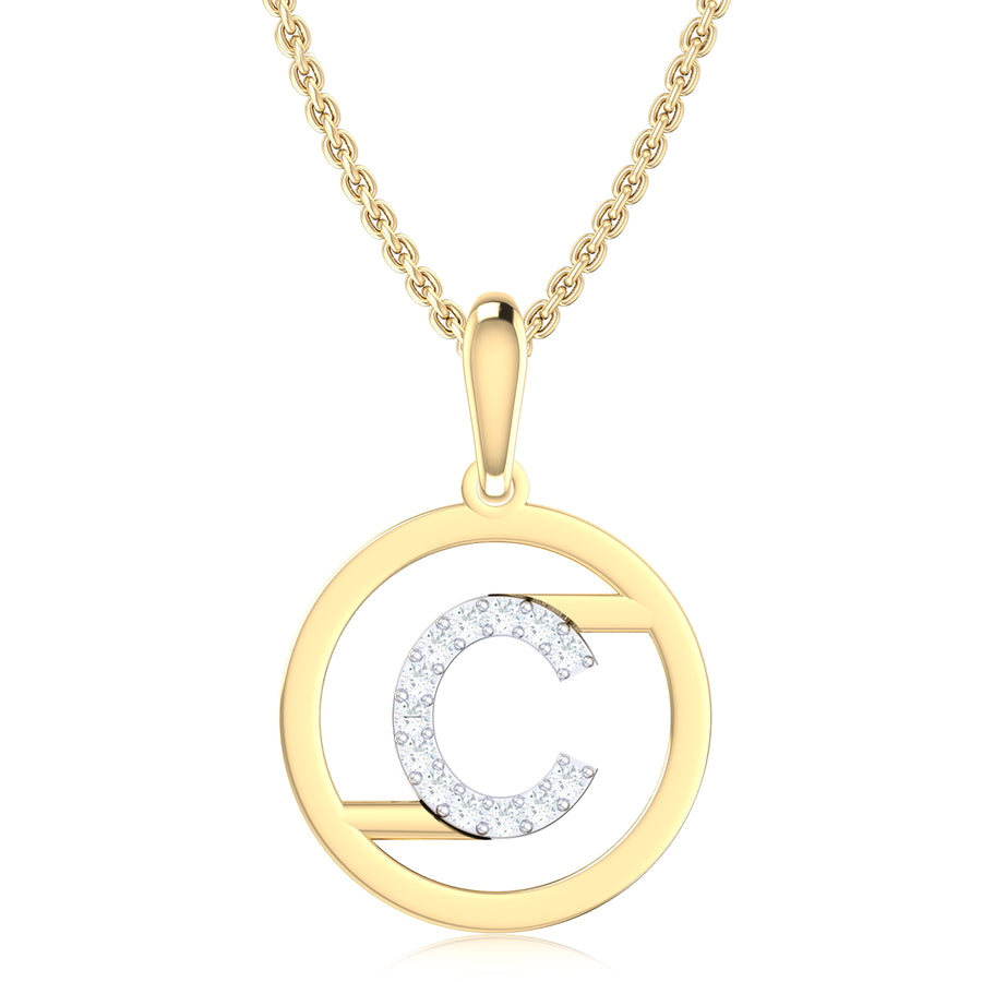 9ct Yellow Gold Initial C Rhodium Plated Pendant