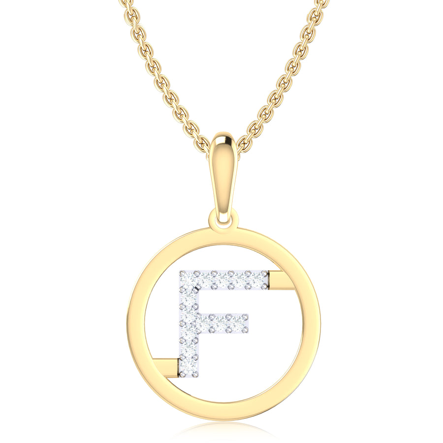 9ct Yellow Gold Initial F Rhodium Plated Pendant