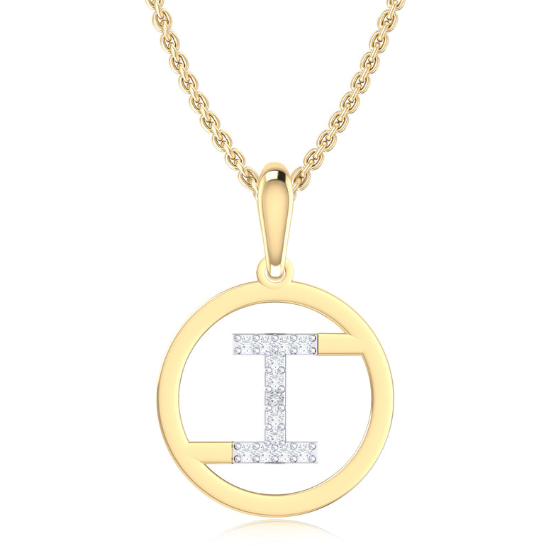 9ct Yellow Gold Initial I Rhodium Plated Pendant