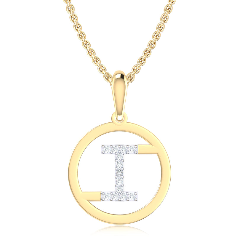 9ct Yellow Gold Initial I Rhodium Plated Pendant
