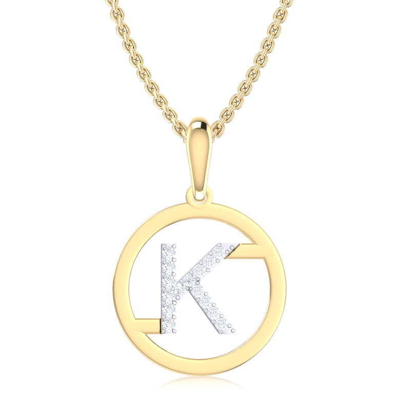 9ct Yellow Gold Initial K Rhodium Plated Pendant