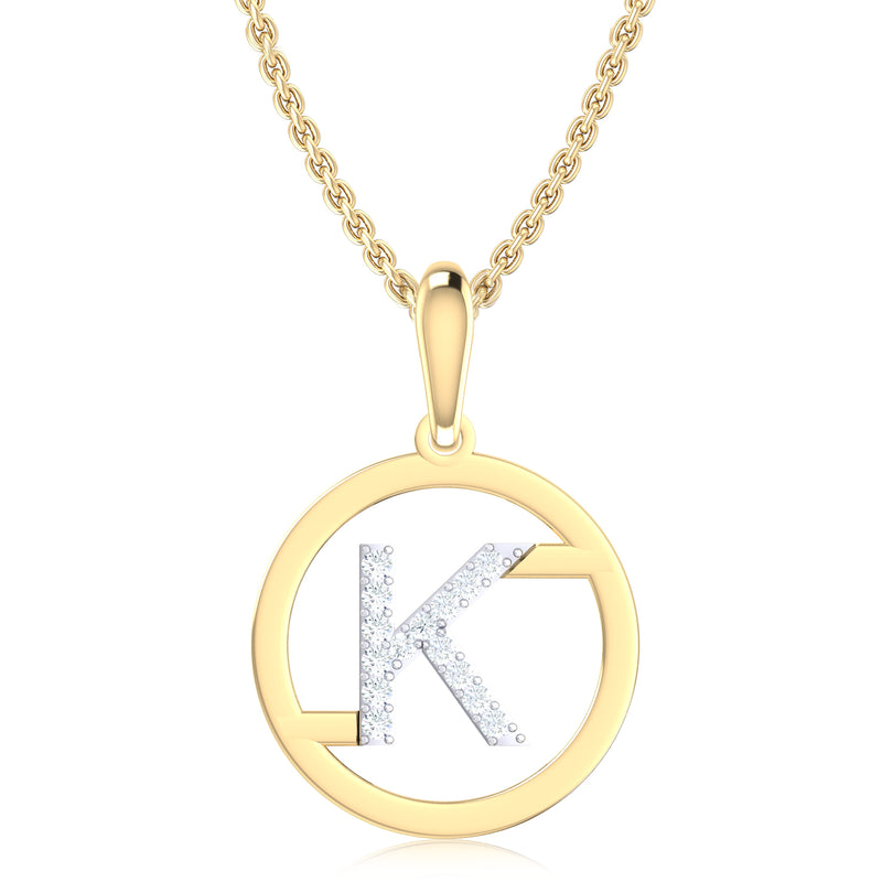 9ct Yellow Gold Initial K Rhodium Plated Pendant
