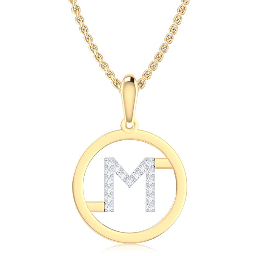 9ct Yellow Gold Initial M Rhodium Plated Pendant