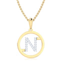 9ct Yellow Gold Initial N Rhodium Plated Pendant