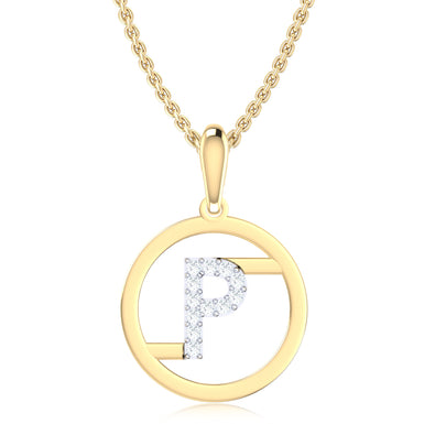 9ct Yellow Gold Initial P Rhodium Plated Pendant