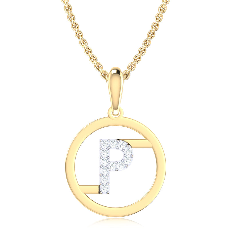 9ct Yellow Gold Initial P Rhodium Plated Pendant