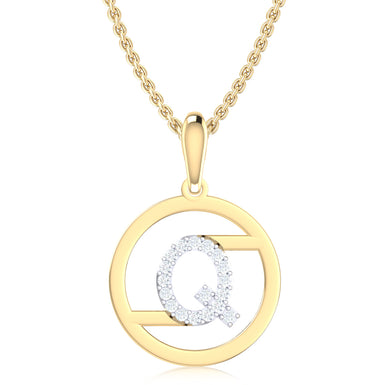 9ct Yellow Gold Initial Q Rhodium Plated Pendant