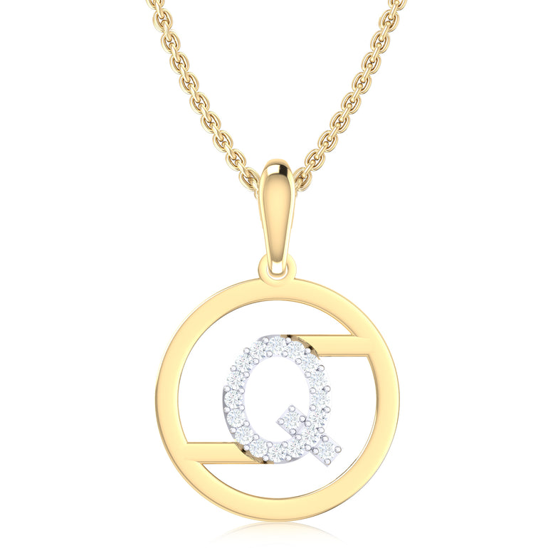 9ct Yellow Gold Initial Q Rhodium Plated Pendant