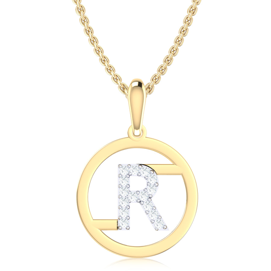 9ct Yellow Gold Initial R Rhodium Plated Pendant