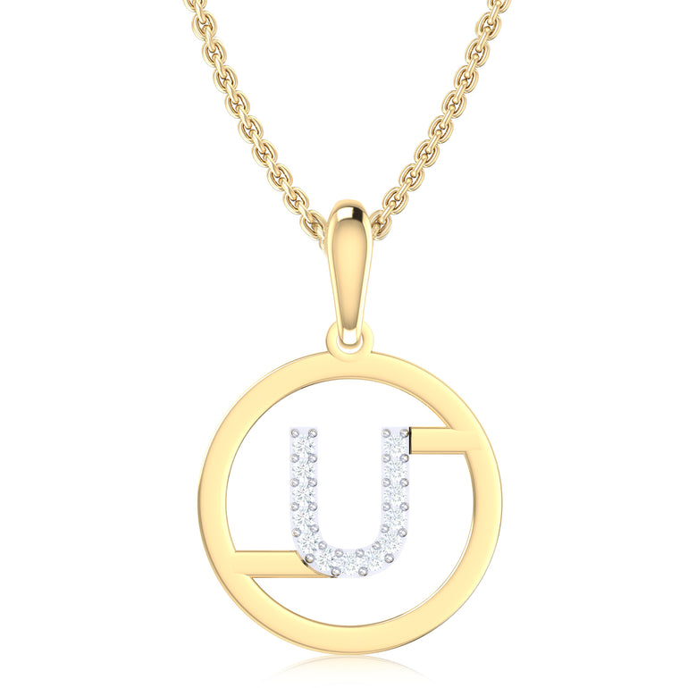 9ct Yellow Gold Initial U Rhodium Plated Pendant