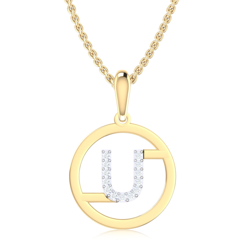 9ct Yellow Gold Initial U Rhodium Plated Pendant