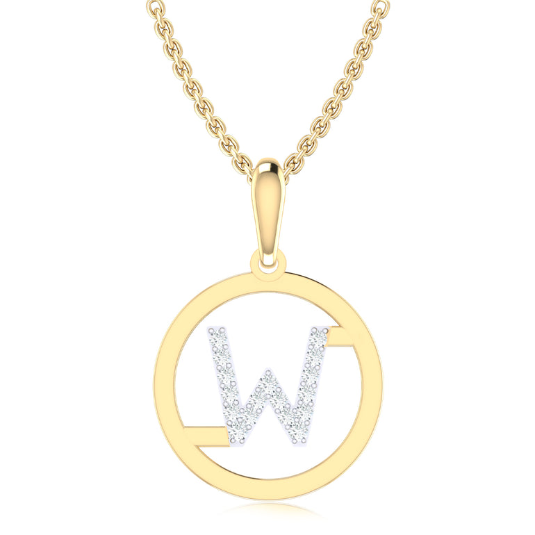 9ct Yellow Gold Initial W Rhodium Plated Pendant