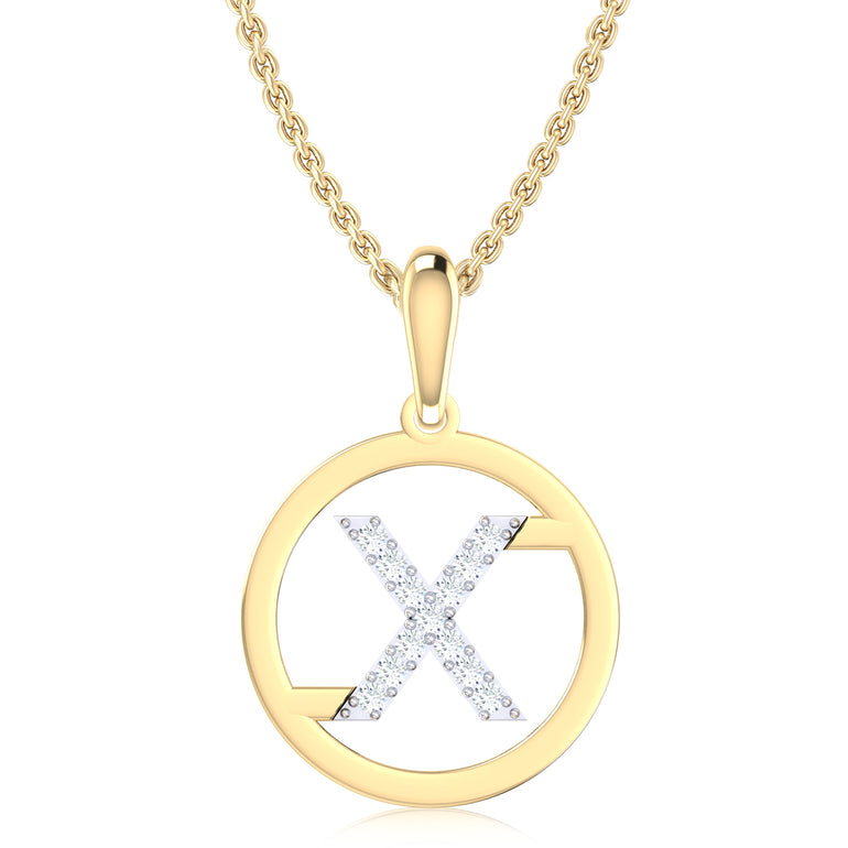 9ct Yellow Gold Initial X Rhodium Plated Pendant