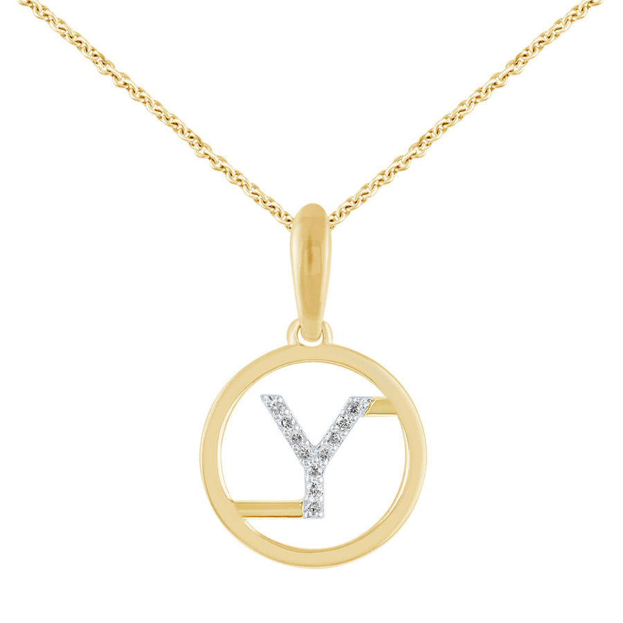 9ct Yellow Gold Initial Y Rhodium Plated Pendant