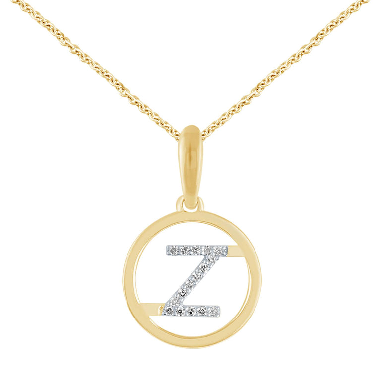 9ct Yellow Gold Initial Z Rhodium Plated Pendant